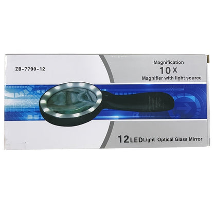 10X Lighted Magnifying Glass – Handheld Large Reading Magnifier with 12 LED Lights, Ideal for Seniors, Repair, Coins, and Reading