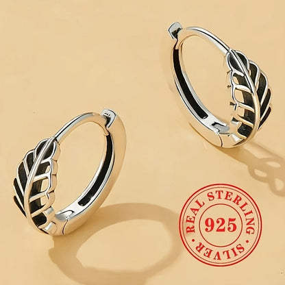 Sterling 925 Silver Hypoallergenic Hoop Earrings - Hollow Leaf Pattern Ear Ornaments, Trendy Gift for Women