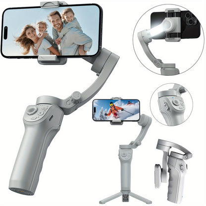 3-Axis AI Smartphone Gimbal Stabilizer Plus - Advanced Object & Face Tracking, 360° Rotation, LED Light, Tripod, Anti-Shake, Wireless Rechargeable Battery for TikTok Videos