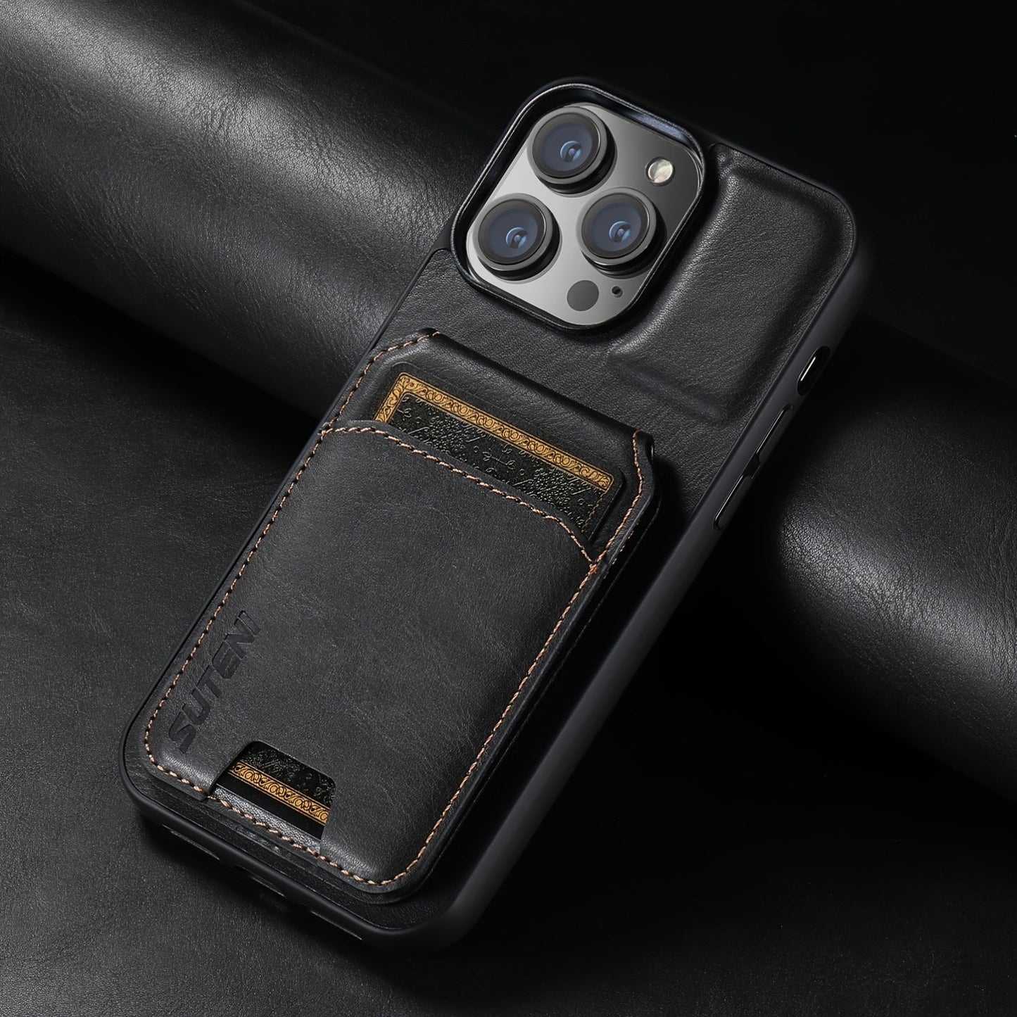 Suteni Luxury PU Leather Card Holder Phone Case - Compatible with iPhone 15 Pro Max, 14 Plus, 13, 12, 11, XR, XS Max