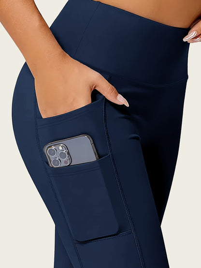 Solid Color Yoga Pants with Pocket – High-Stretch Fitness Leggings for Running and Sports – Women's Activewear