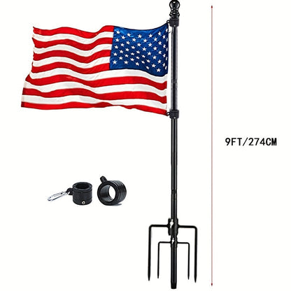 9ft Ground Flag Pole for Outside House – Tangle-Free, Wind-Resistant, Rustproof with 5-Prong Yard Flag Stand (Flag Not Included)