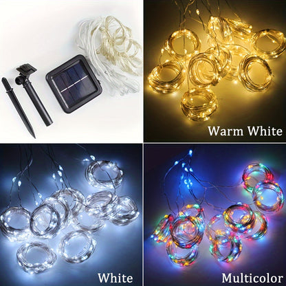 1 Pack LED Solar Curtain String Lights – 100/200/300 Lights, 8 Lighting Modes – Outdoor Decoration for Christmas, Weddings, Patios, Gardens ( Colorful/Warm White/White )