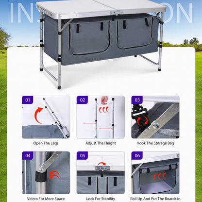 Multi-Functional Camping Table – Foldable & Height-Adjustable, Lightweight Aluminum with Carry Handle, Perfect for Outdoor Adventures, Beach Trips, BBQs, Picnics, Cooking, Festivals & Office Breaks