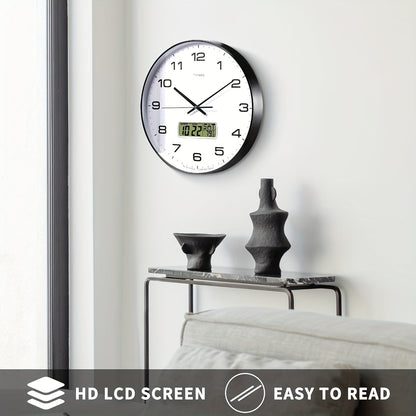 TIMESS Calendar Display Analog Wall Clock – 10/12/14 inch Silent 4-Color Large Dial with Perpetual Calendar & Fahrenheit Temperature, for Bedroom, Office, School Decor