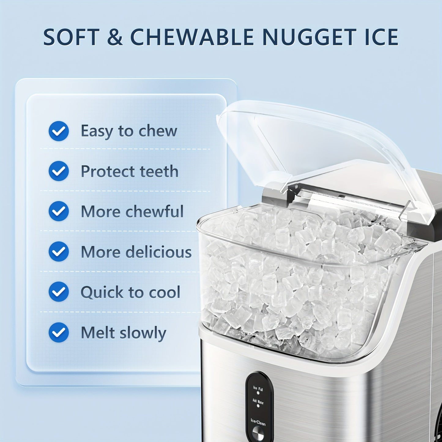 34Lbs Nugget Ice Maker & 26Lbs Bullet Ice Maker - Soft Chewable Crushed Ice Machine, Portable Countertop Ice Maker with Auto-Cleaning, Basket & Scoop, One-Button Operation for Home Use