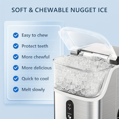 34Lbs Nugget Ice Maker & 26Lbs Bullet Ice Maker - Soft Chewable Crushed Ice Machine, Portable Countertop Ice Maker with Auto-Cleaning, Basket & Scoop, One-Button Operation for Home Use