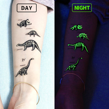 10 Sheets Luminous Dinosaurs Temporary Tattoos - Glow in the Dark T-Rex, Pterosaur, Velociraptor, Triceratops, Stegosaur Designs, Ideal for Dinosaur Birthday Parties and Stocking Stuffers