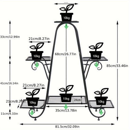 6 Tier Metal Plant Stand - Space-Saving Multi-Plant Display Rack - Sturdy Black Flower Pot Holder for Home and Patio Decor