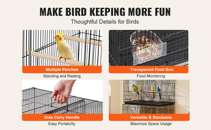 SucceBuy 30" Stackable Divided Bird Cage – Portable Travel Birdcage with Handle & Perch