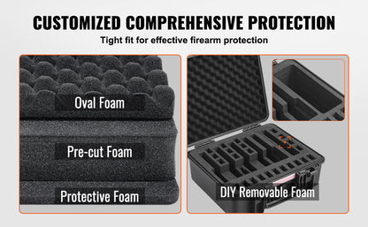 VEVOR Hard Pistol Case — Waterproof Dustproof Lockable Gun Case with Pre-Cut PU Foam for 1/2/5/6 Pistols