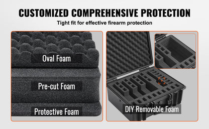 VEVOR Hard Pistol Case — Waterproof Dustproof Lockable Gun Case with Pre-Cut PU Foam for 1/2/5/6 Pistols