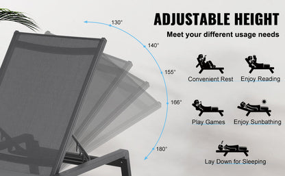SucceBuy Outdoor Aluminum Chaise Lounge Chair — Folding Patio Pool Recliner, Full Flat Sun Lounger in Dark Grey